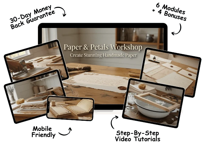 The Paper and Petals Workshop course on laptop, tablet, and phone